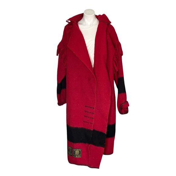 Witney Point Jackets & Blazers - EARLYS WITNEY POINT Red Black Blanket Coat Capote Coat Hood Womens Size Large